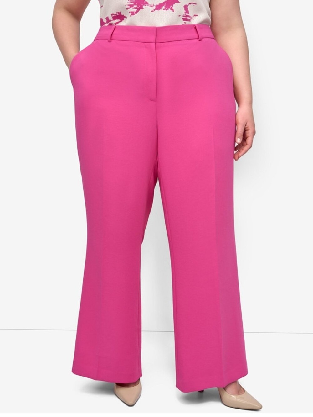 DKNY Bright Hot Pink Wide-Leg Dress Pants Aero Crepe Palazzo Trousers Size 16
